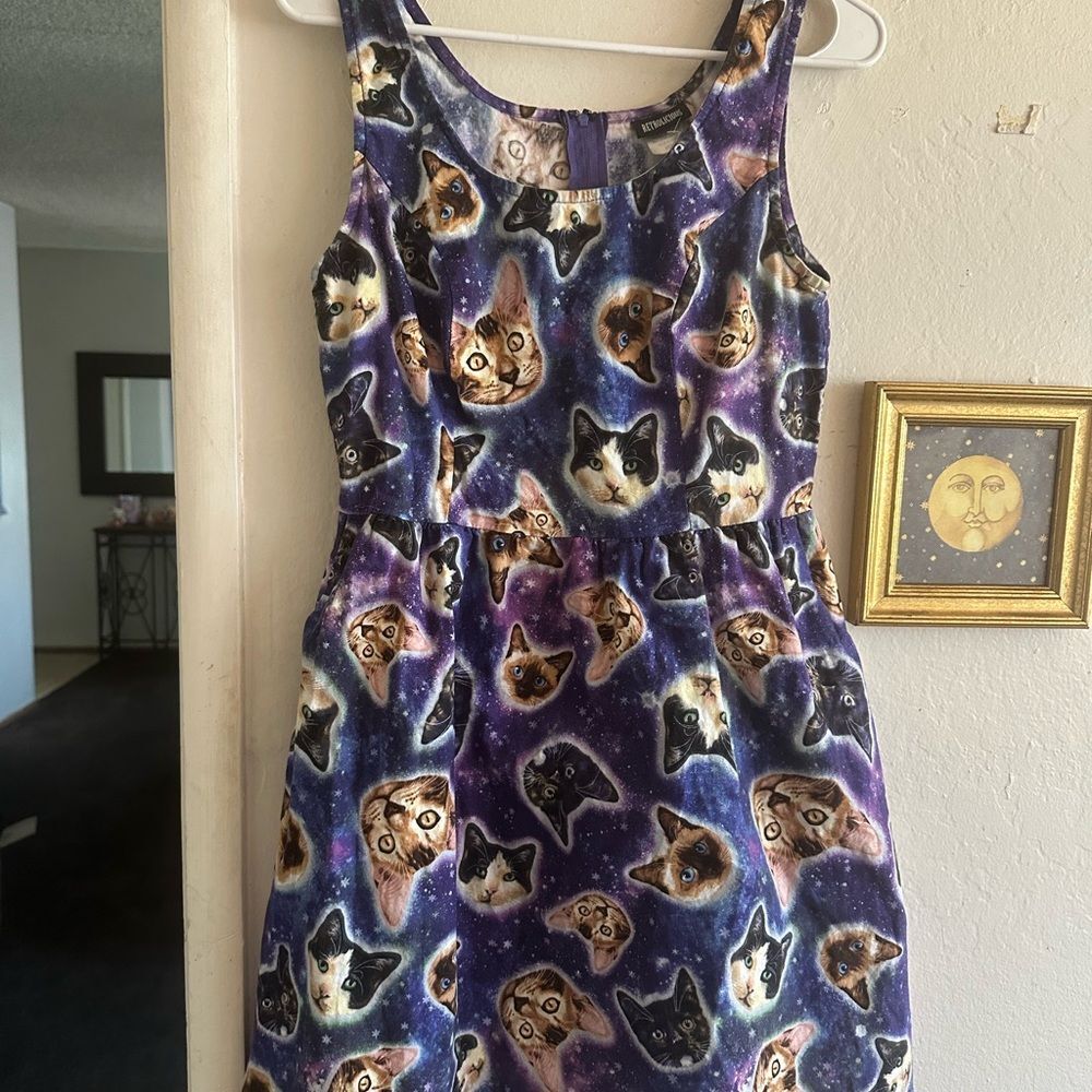 Retrolicious Purple Cat Print Mini Dress-size M